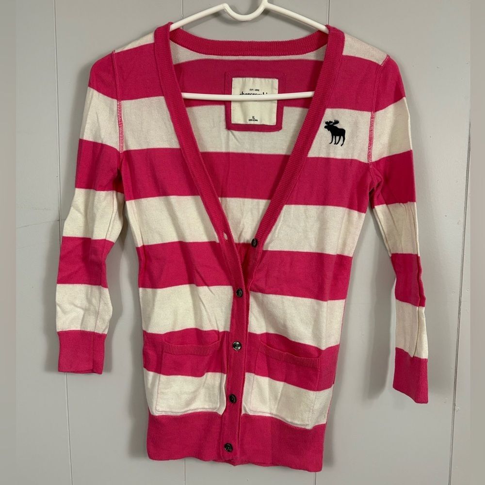 Abercrombie Kids Pink/White Striped Y2K Button Down Cardigan Size XL Preppy Cute